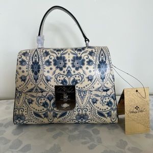 Patterned Blue and Cream Satchel/ Crossbody Handbag